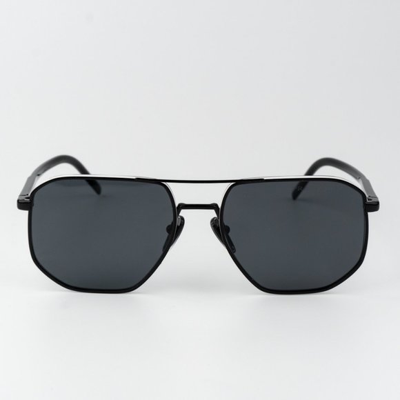 Prada Sunglasses Black Polarized Dark Grey Pilot PR59YS 1AB5Z1 BRAND NEW - Picture 1 of 10